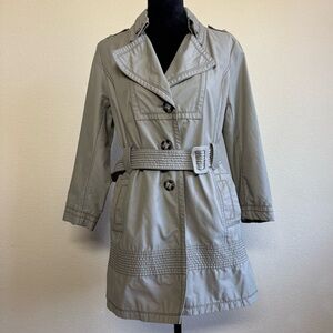 Laundry jacket women medium cotton blend button down belted trench coat tan